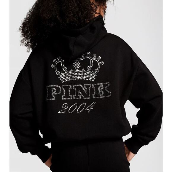 VS pINK bling campus Hooded Full Zip Up y2k heritage crown Jacket sweatshirt xl - Picture 2 of 11